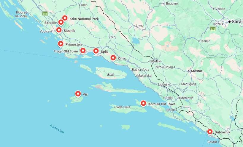 Places for the Croatia road trip itinerary